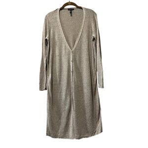 EILEEN FISHER Organic Linen Ribbed Long Duster Cardigan Sweater Women's L‎ Beige